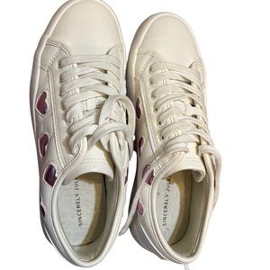 Sincerely Jules Cream and Pink Heart Sneakers